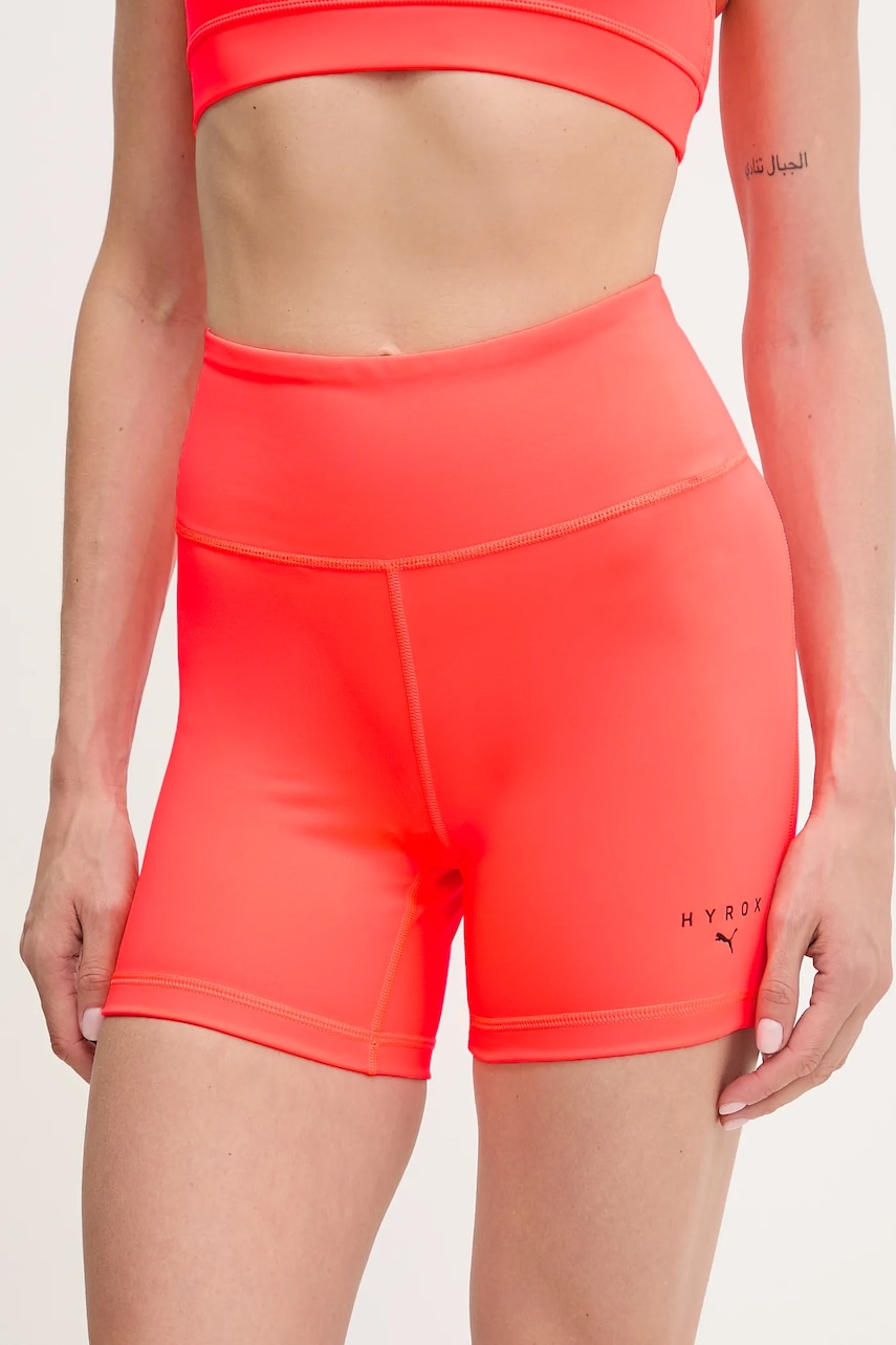 Tréninkové šortky Puma PUMA x HYROX dámské, oranžová barva, high waist, 527636