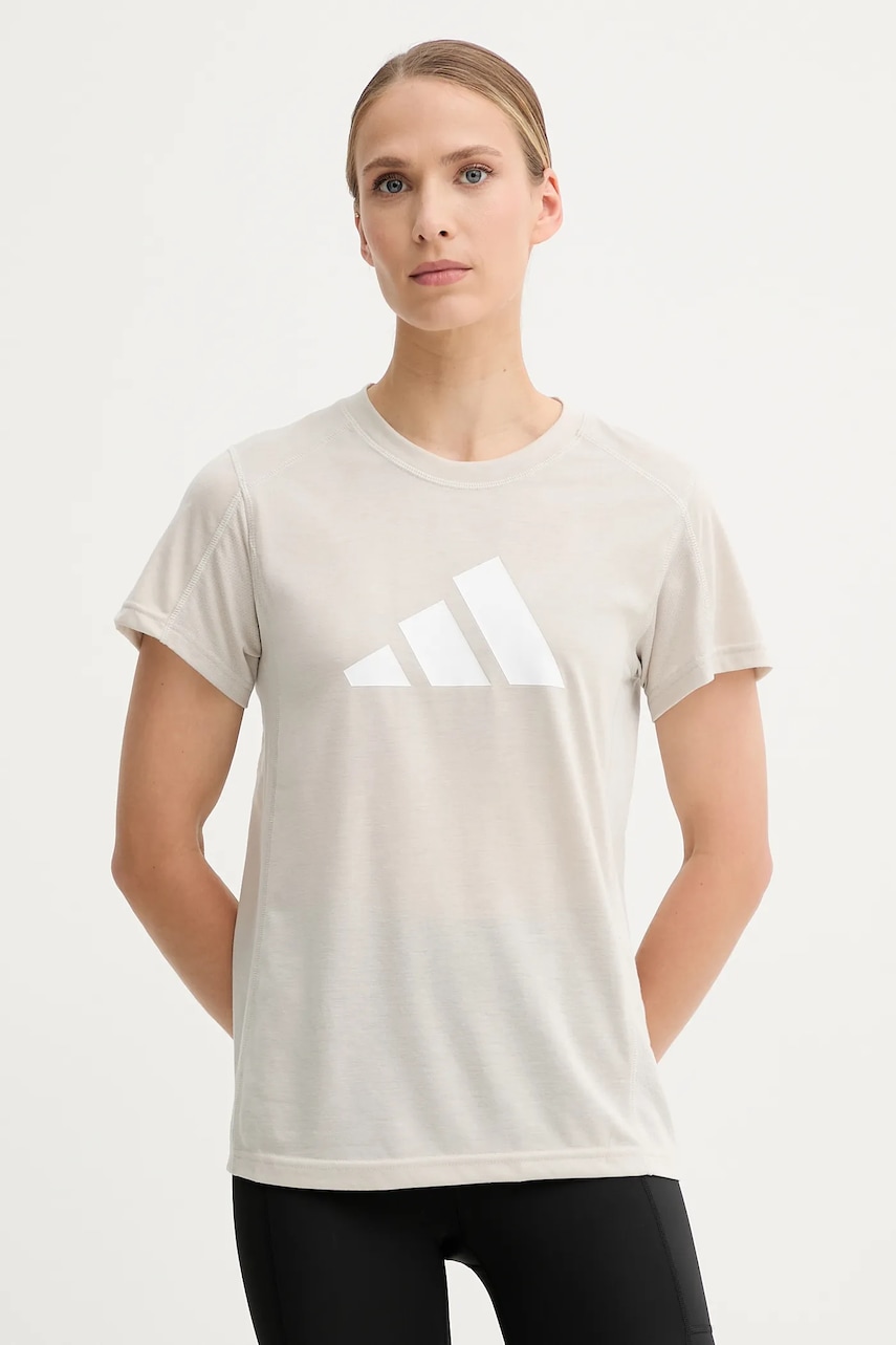 Tréninkové tričko adidas Performance Train Essentials dámské, béžová barva, JC9594
