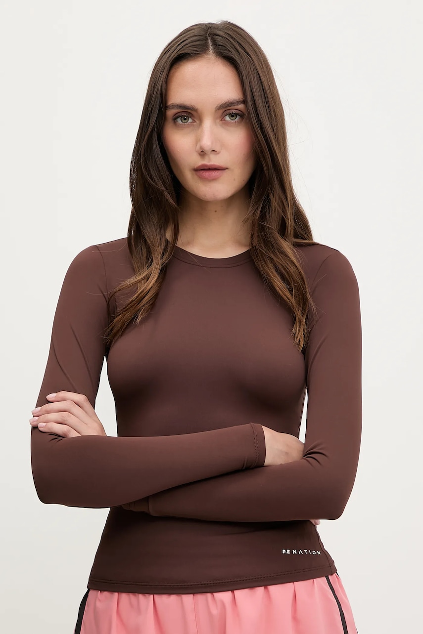 Tréninkové tričko s dlouhým rukávem P.E Nation Elemental hnědá barva, 243l265