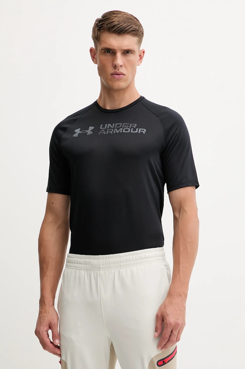 Tréninkové tričko Under Armour UA Tech Reflective pánské, černá barva, s potiskem, 6005116