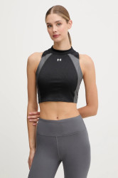 Tréninkový top Under Armour černá barva, s pologolfem, 6003985