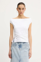 Tričko Abercrombie & Fitch bílá barva, španělský výstřih, KI139-5576