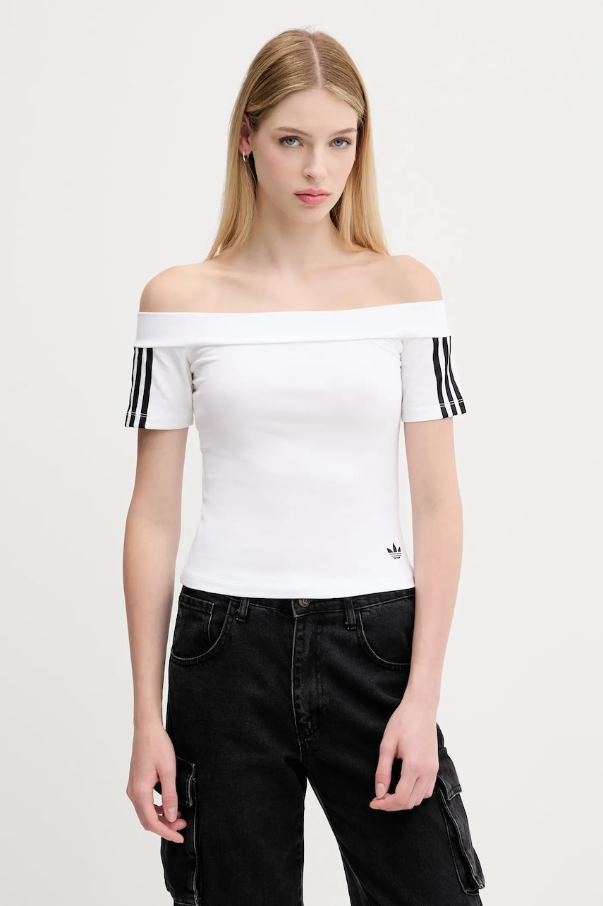 Tričko adidas Originals Bandeau Ss dámské, bílá barva, španělský výstřih, JV9741