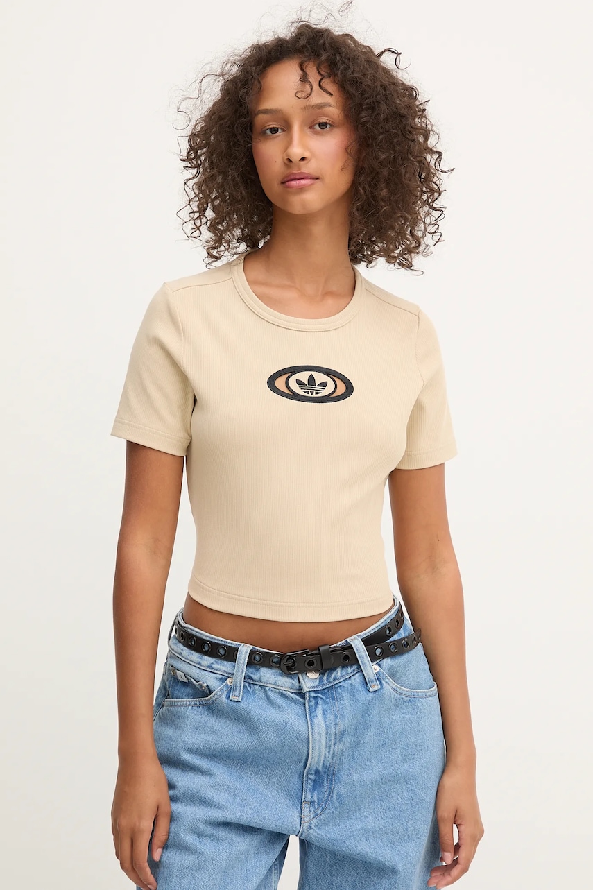 Tričko adidas Originals Cut Out Rib Tee dámské, béžová barva, odkrytá záda, KC8803