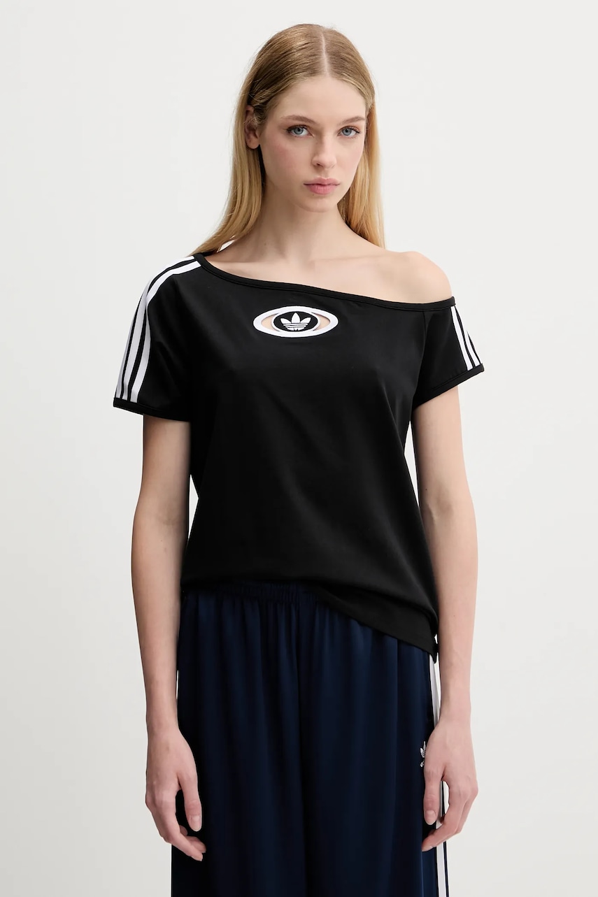 Tričko adidas Originals Offshoulder Tee dámské, černá barva, KC8796