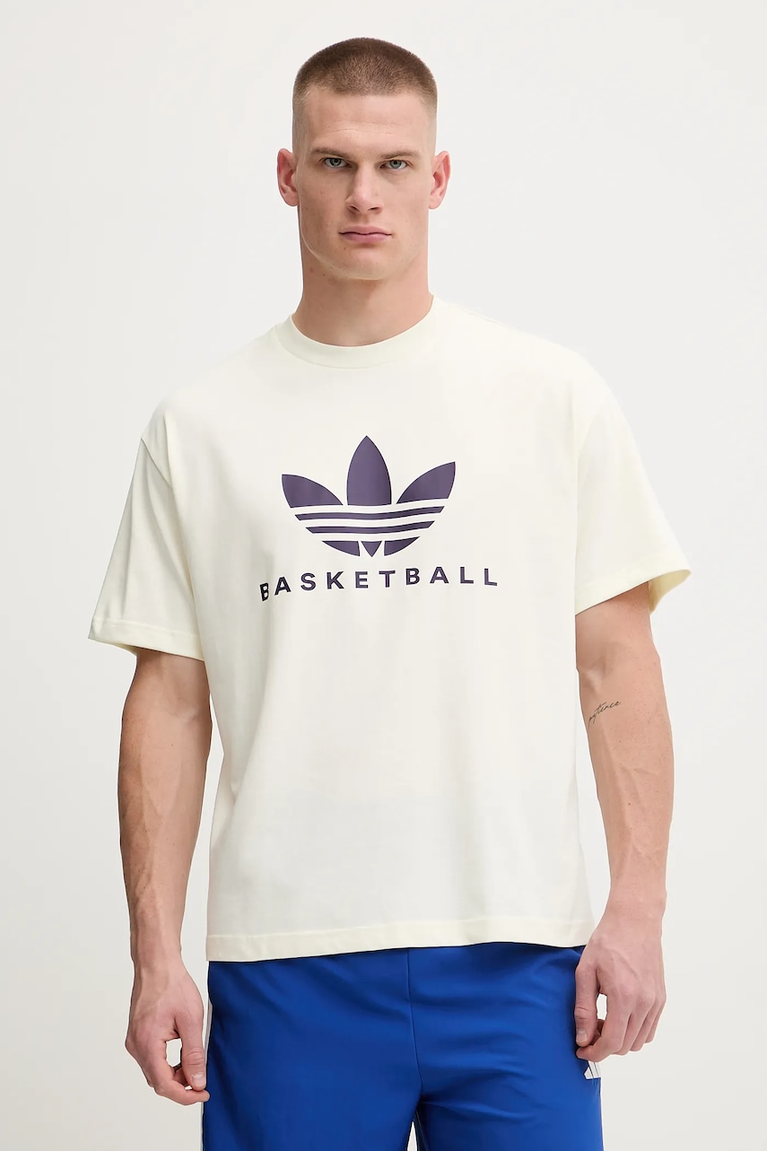 Tričko adidas Originals Originals Basketball Courtside Tee pánské, béžová barva, s potiskem, JW6640