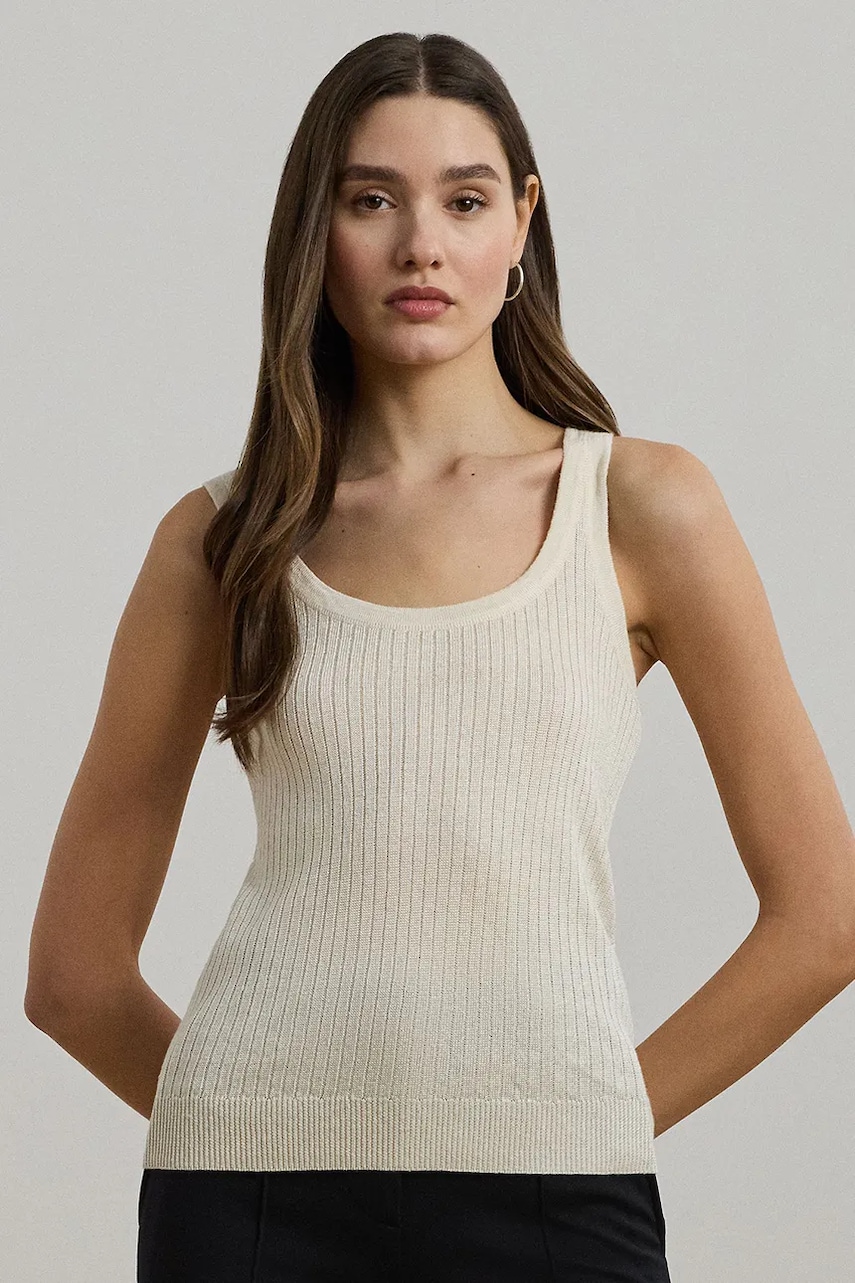 Tričko bez rukávů Lauren Ralph Lauren béžová barva, 200971352