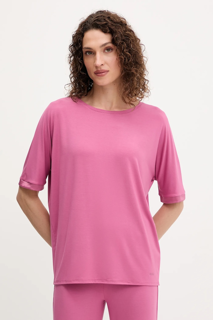 Tričko BOSS BOSS Sheen_Top SL dámské, růžová barva, 50545569