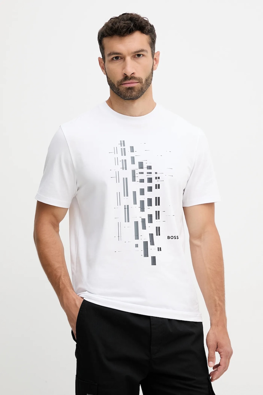 Tričko BOSS Green Tee GRX Zone pánské, bílá barva, s potiskem, 50543808