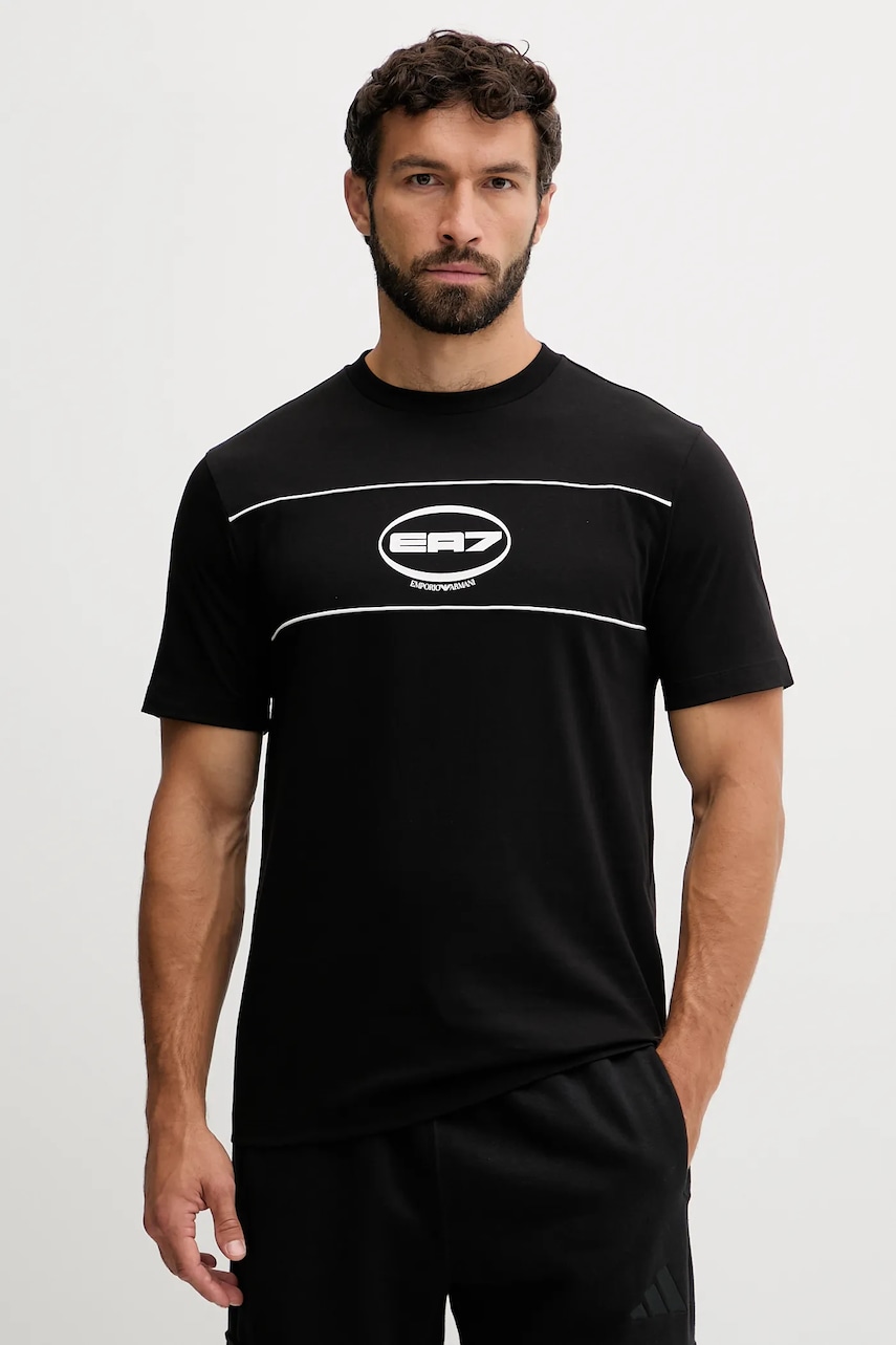 Tričko EA7 Emporio Armani pánské, černá barva, s potiskem, AF16548.7M000984