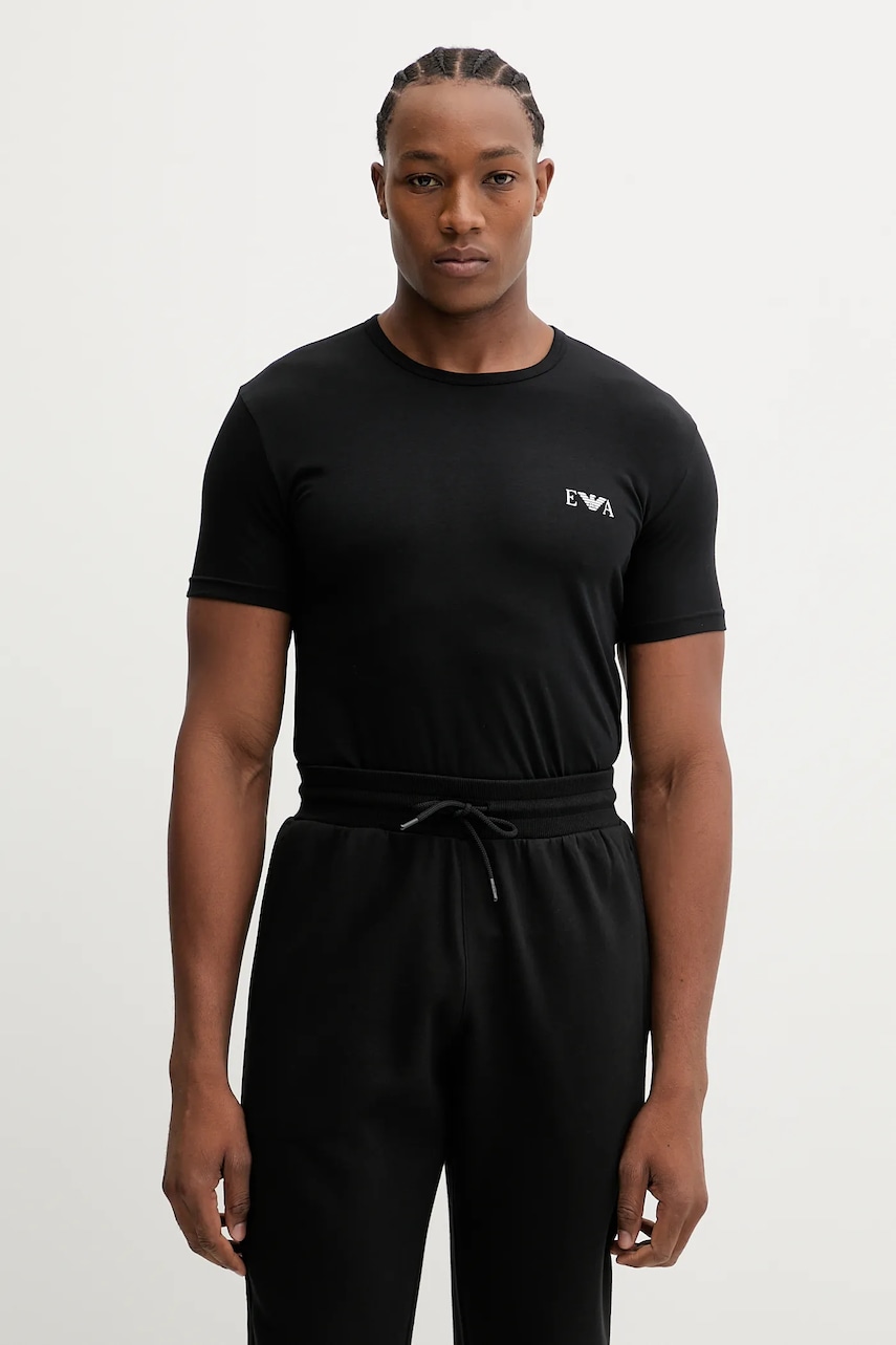 Tričko Emporio Armani Underwear 2-pack pánské, černá barva, s potiskem, EM001849 AF14131