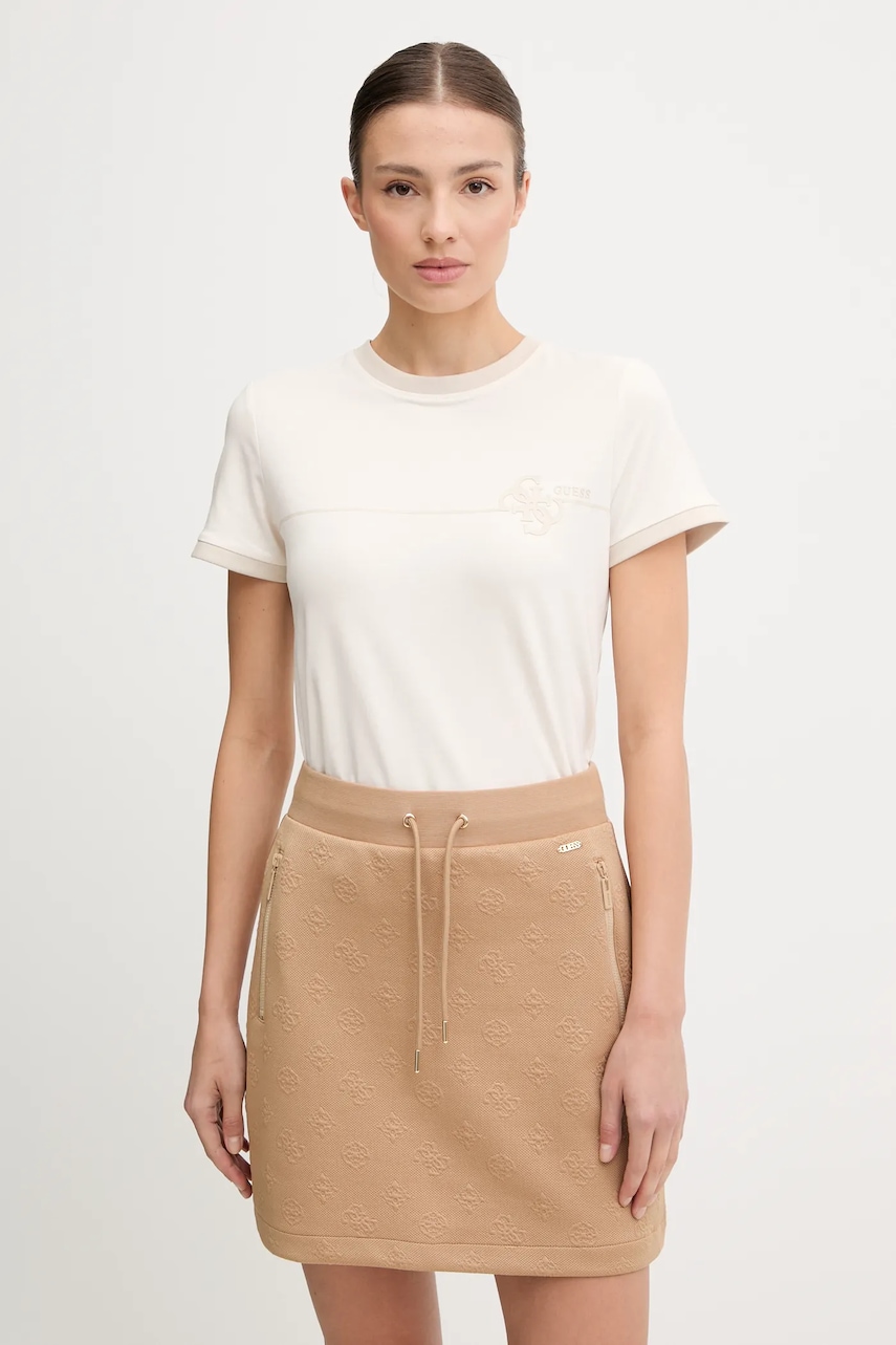 Tričko Guess CARMEN dámské, béžová barva, V5YI01 J1314