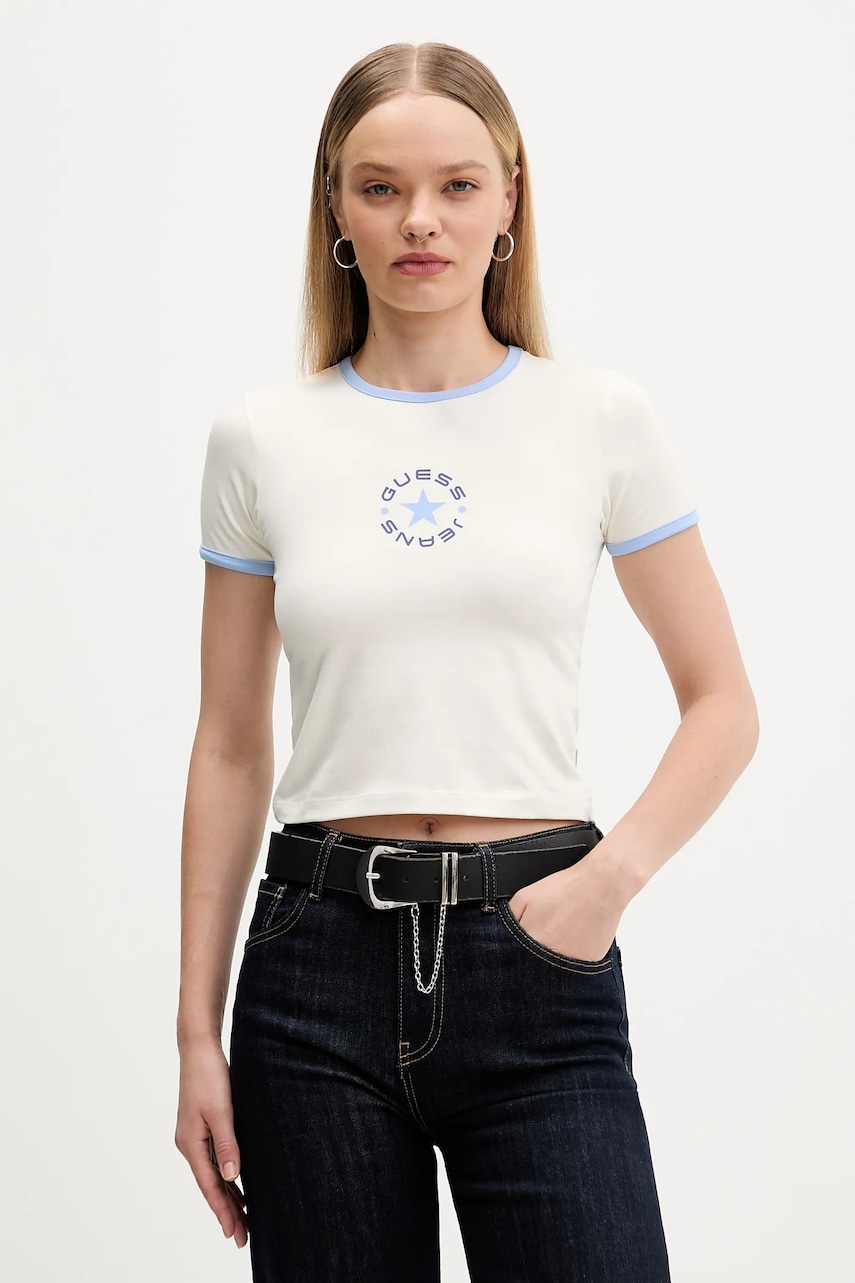 Tričko Guess Jeans dámské, béžová barva, W5BI17 J1314