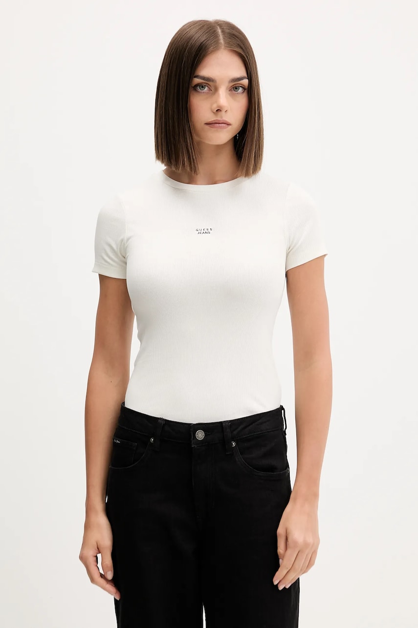 Tričko Guess Jeans dámské, béžová barva, W5BP45 KA0H1