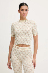 Tričko Guess RHOMBUS dámské, béžová barva, V5BP07 K2000