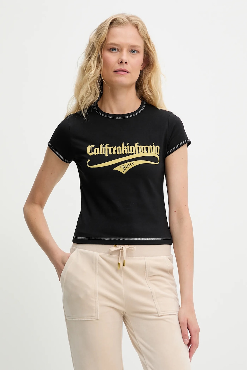 Tričko Juicy Couture CALIFREAKINFORNIA BABY T-SHIRT dámské, černá barva, JCNCT225460