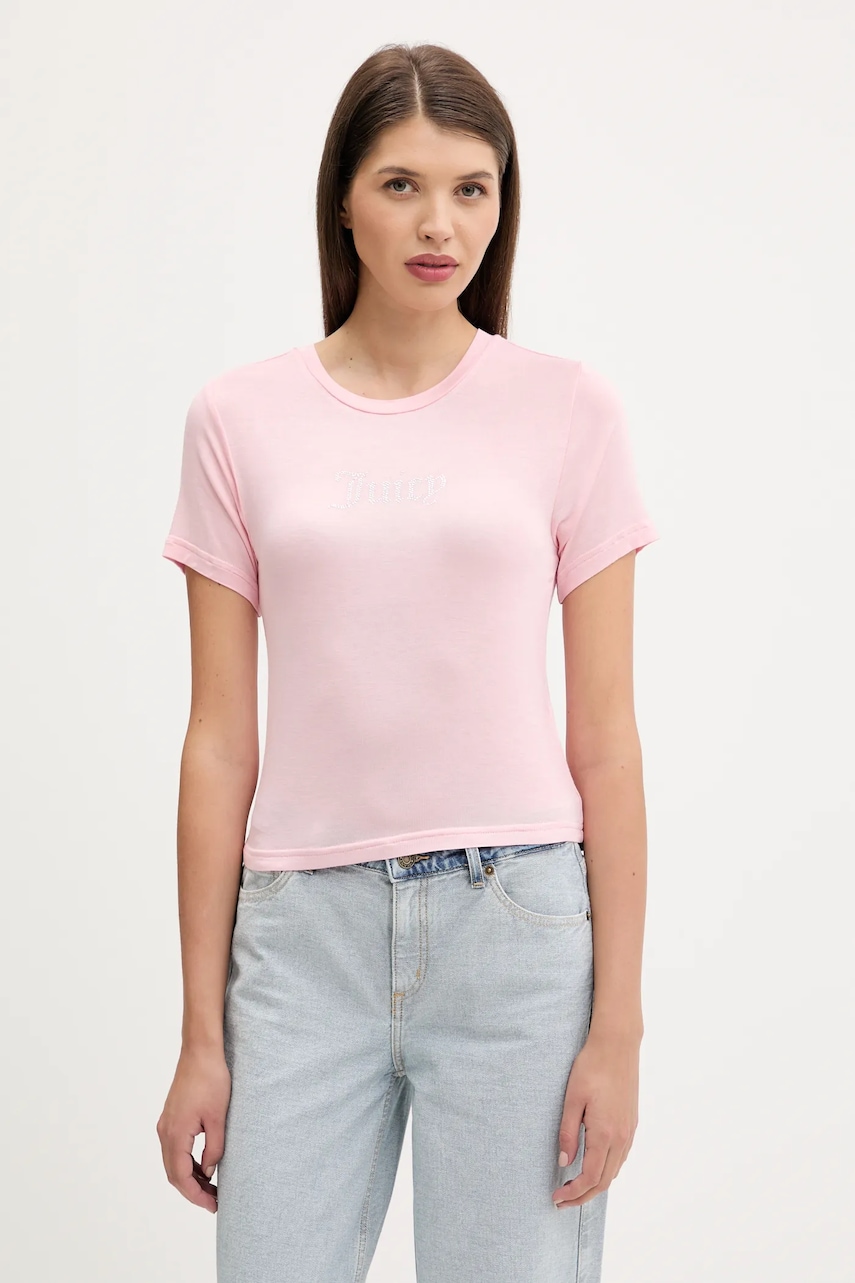 Tričko Juicy Couture SHEER FITTED TEE dámské, růžová barva, JCWCT225301