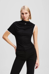 Tričko Karl Lagerfeld dámské, černá barva, s pologolfem, A3W17006