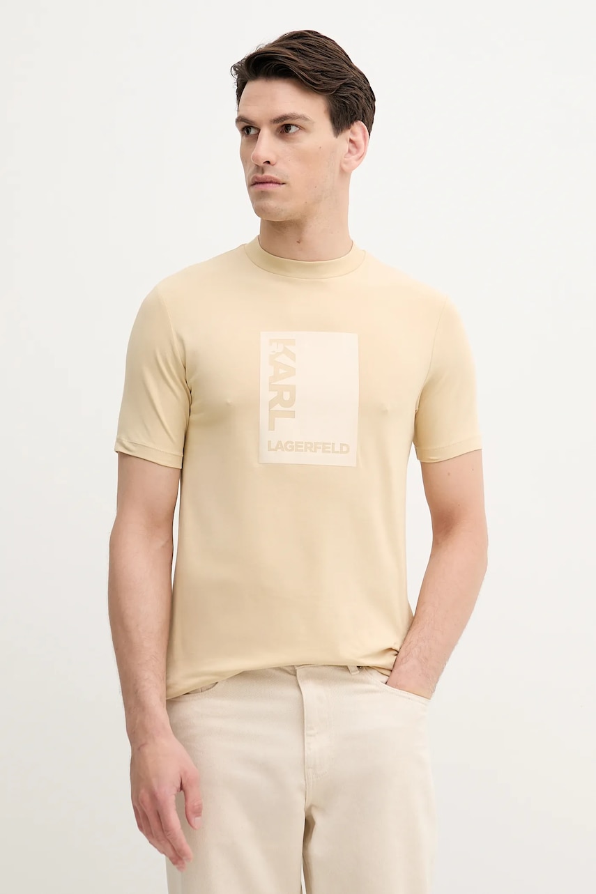 Tričko Karl Lagerfeld pánské, béžová barva, s potiskem, 553235.755038
