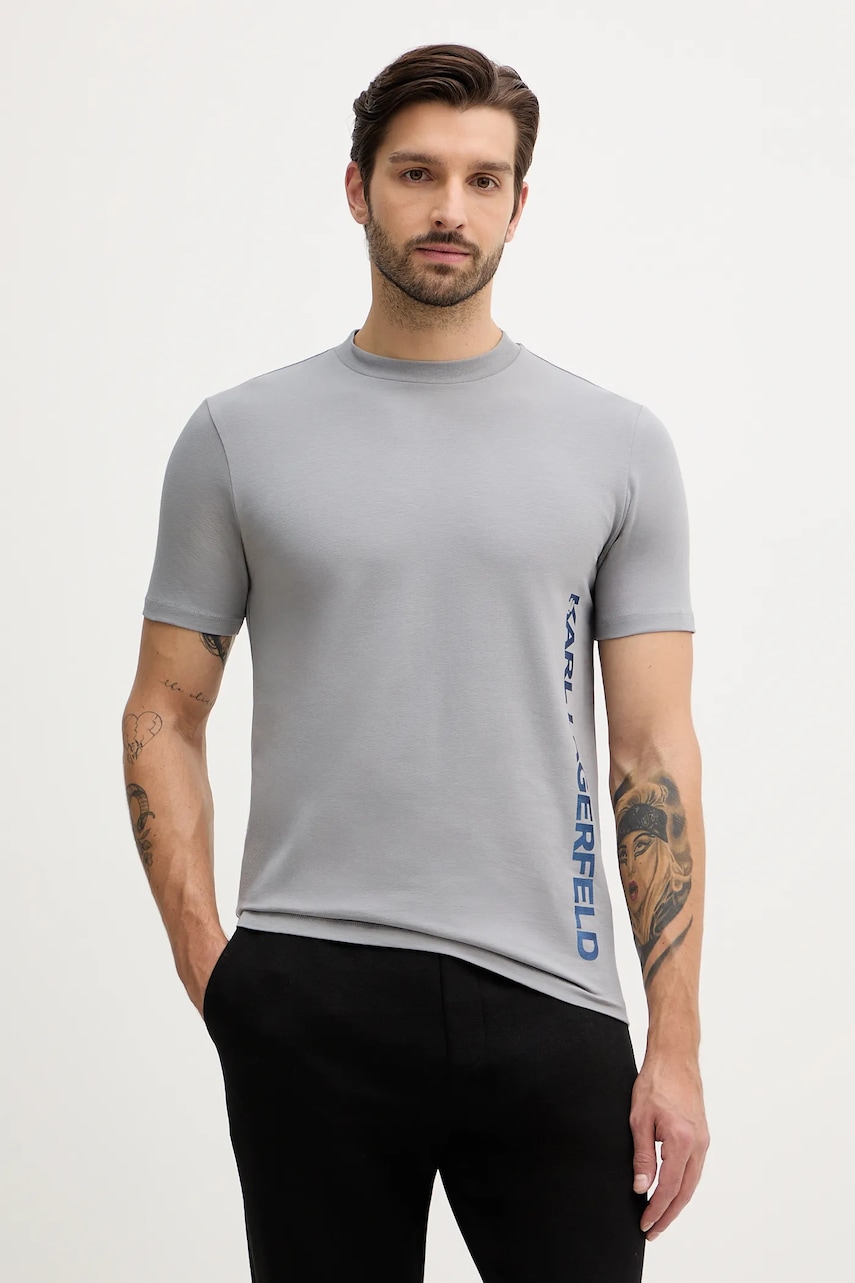 Tričko Karl Lagerfeld pánské, šedá barva, s potiskem, 554235.755401