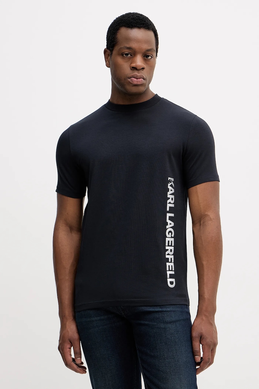 Tričko Karl Lagerfeld pánské, tmavomodrá barva, s potiskem, 554235.755401