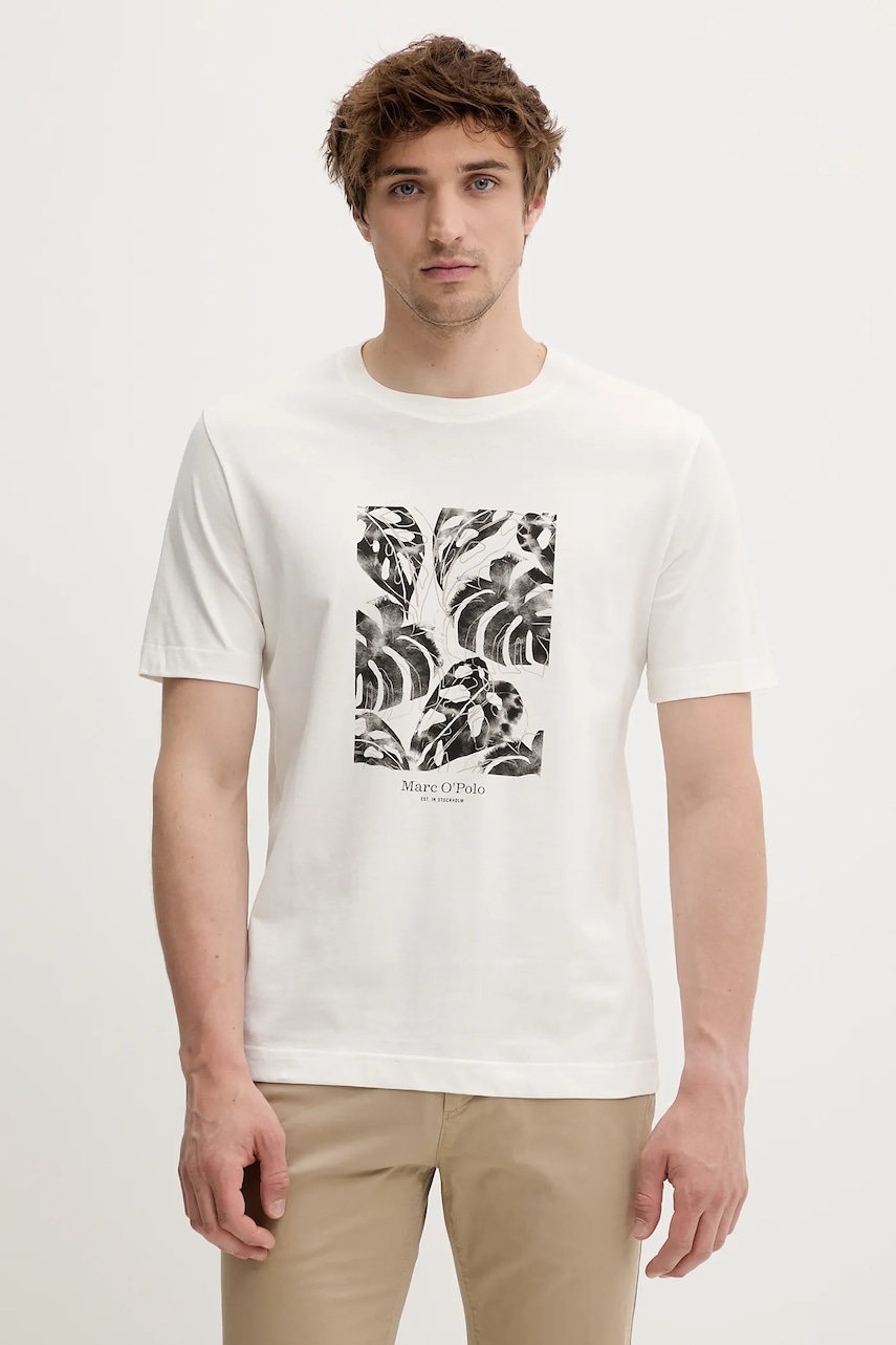 Tričko Marc O'Polo pánské, béžová barva, s potiskem, 524201251246