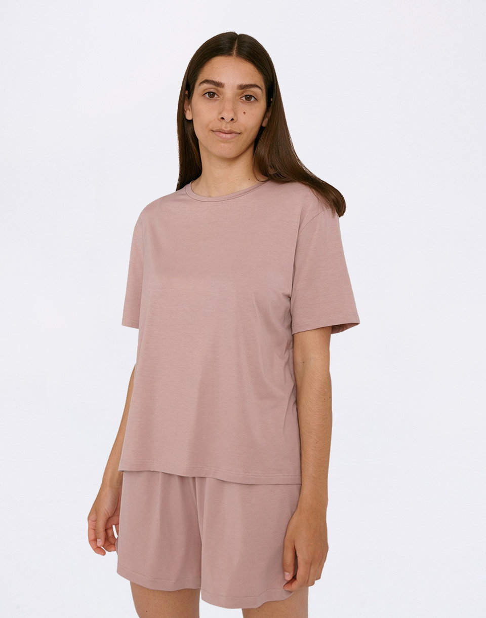 Tričko Organic Basics Soft Touch Boxy Tee Dusty Rose