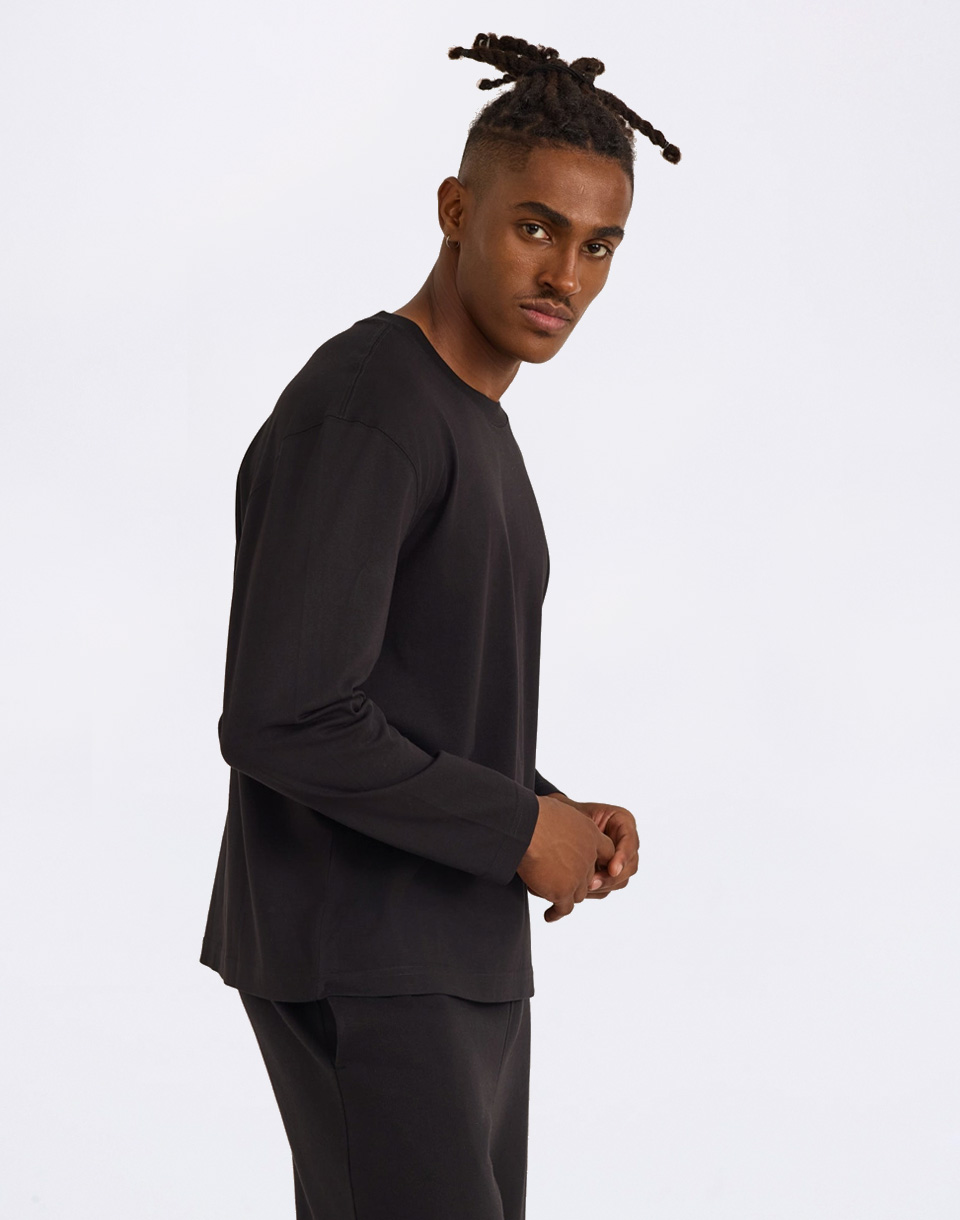 Tričko Organic Basics True Heavy Boxy Fit Long Sleeve Tee Black