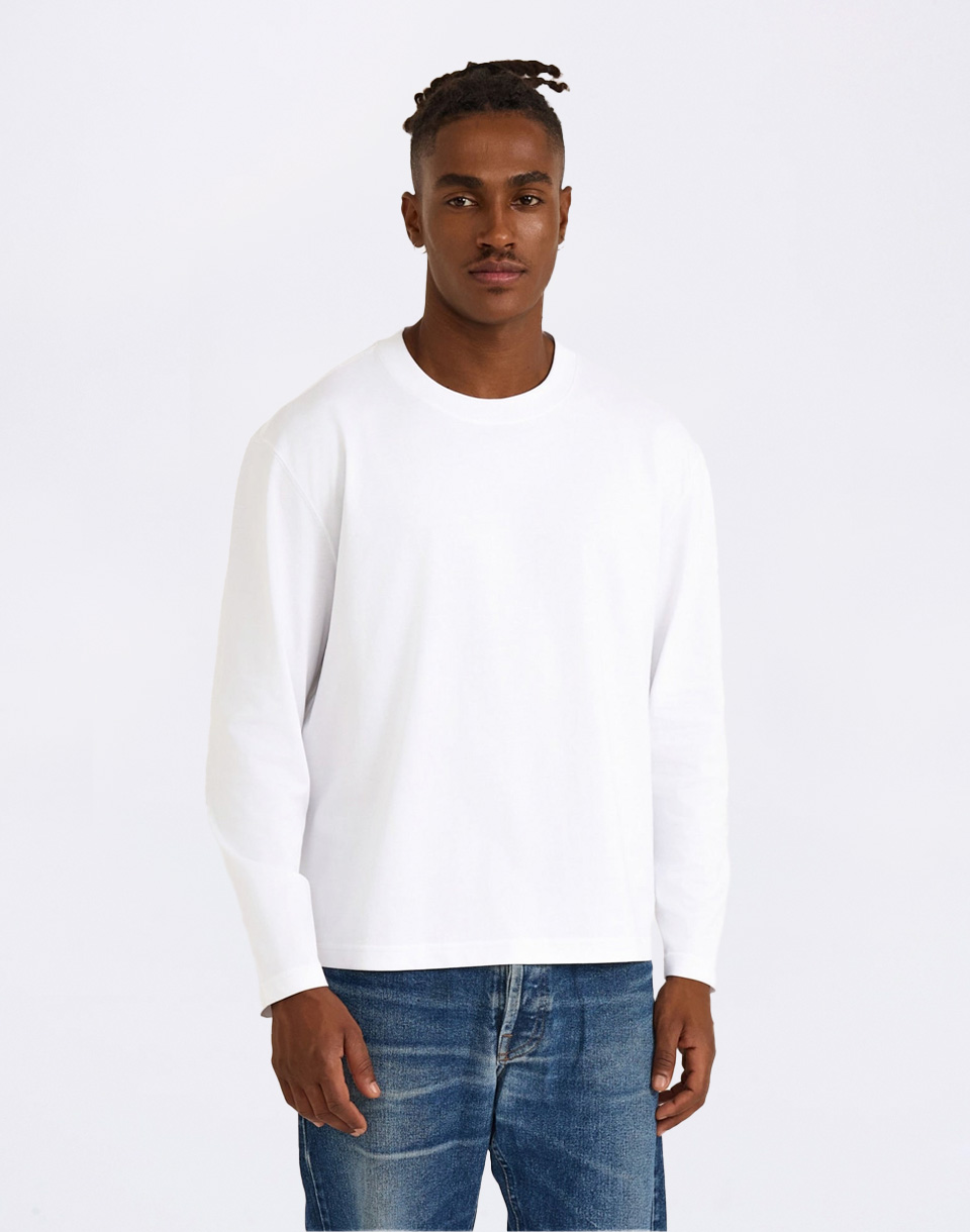 Tričko Organic Basics True Heavy Boxy Fit Long Sleeve Tee White