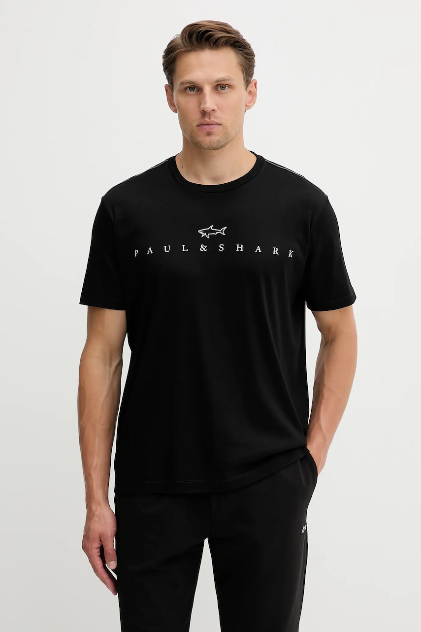 Tričko Paul&Shark Knitwear pánské, černá barva, s potiskem, 15311635