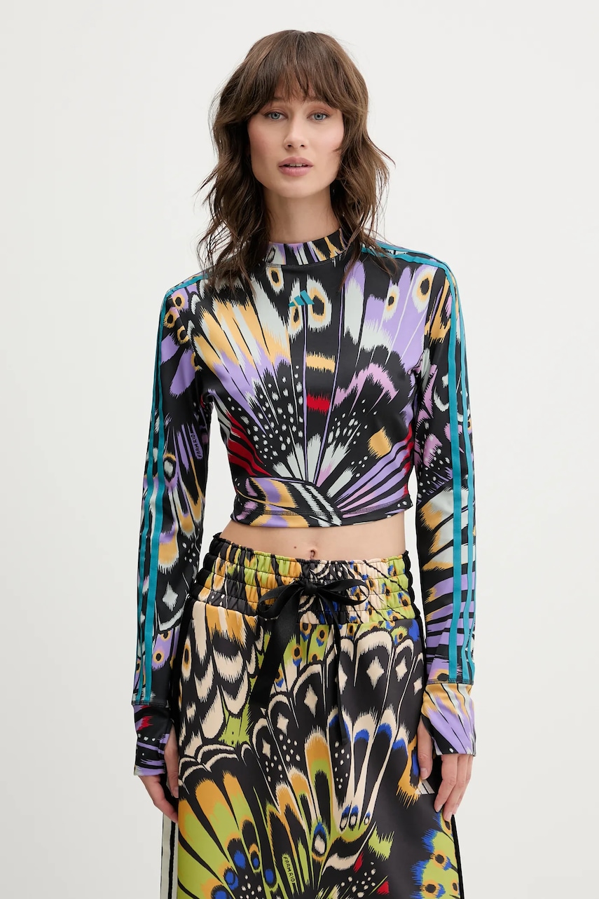 Tričko s dlouhým rukávem adidas x Farm Rio černá barva, s pologolfem, JL8649