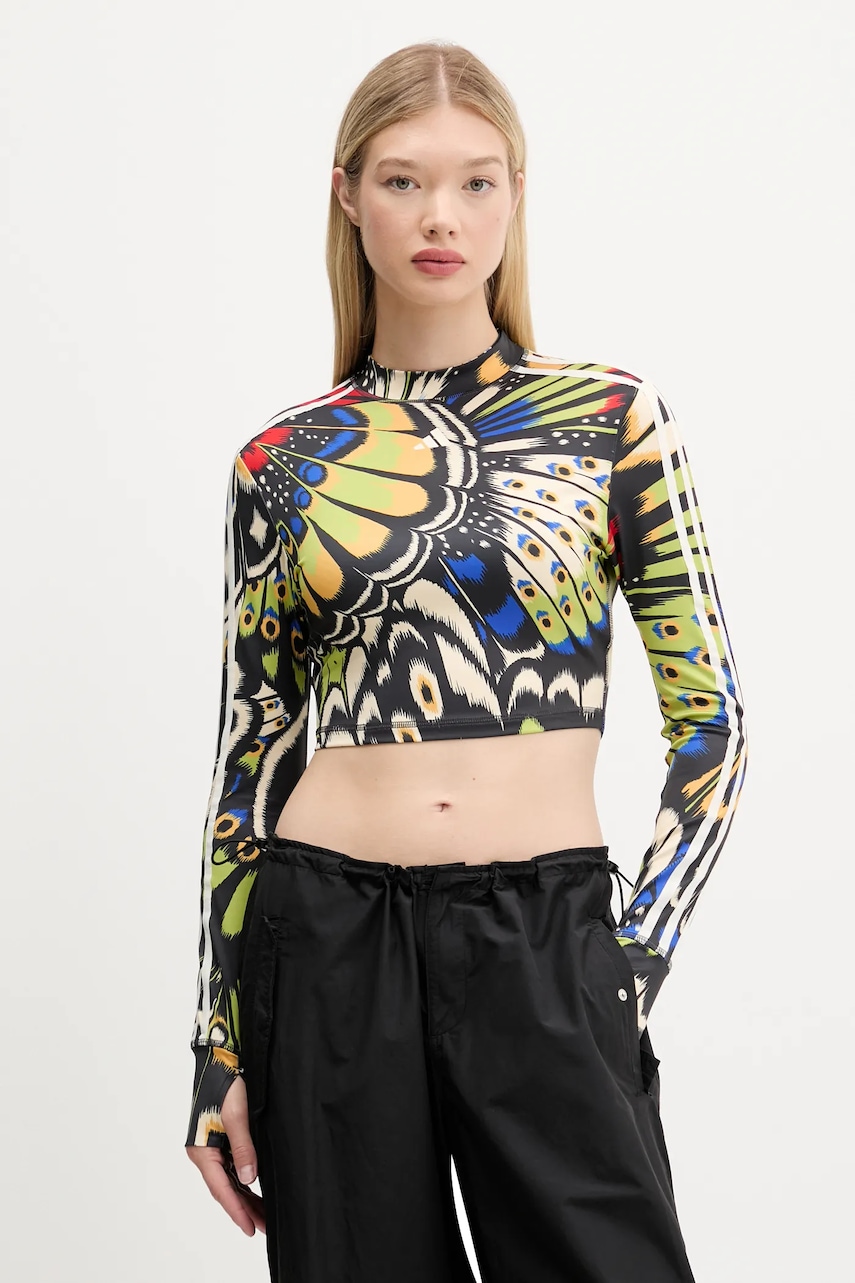 Tričko s dlouhým rukávem adidas x Farm Rio dámské, černá barva, s pologolfem, JL8650