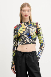 Tričko s dlouhým rukávem adidas x Farm Rio dámské, černá barva, s pologolfem, JL8650