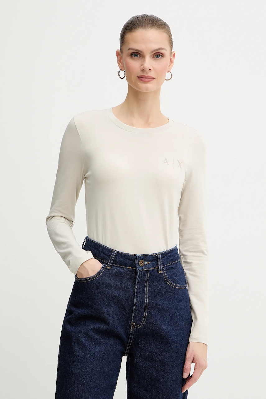 Tričko s dlouhým rukávem Armani Exchange béžová barva, XW001353 AF17173