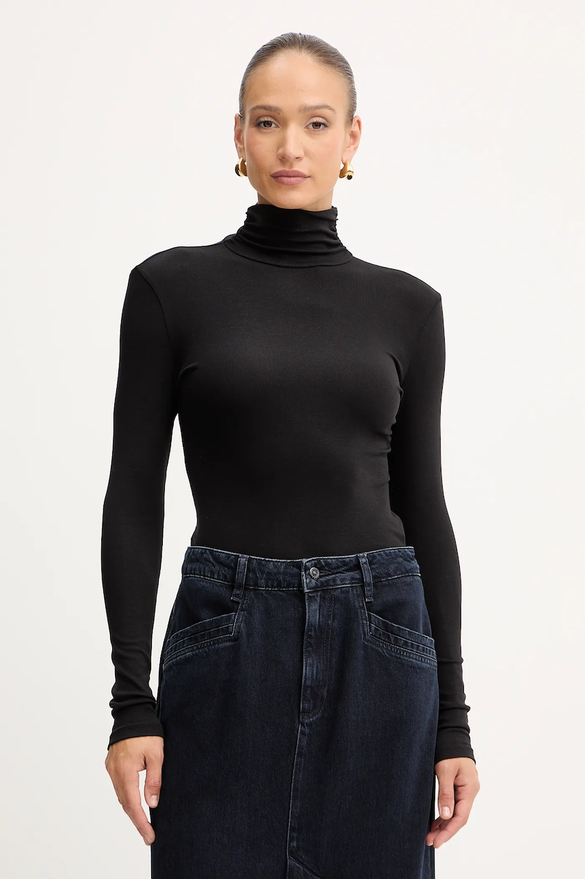 Tričko s dlouhým rukávem BOSS Orange C_Eliana dámské, černá barva, s golfem, 50548098