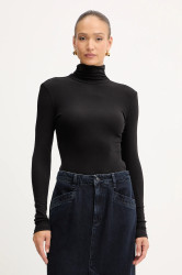 Tričko s dlouhým rukávem BOSS Orange C_Eliana dámské, černá barva, s golfem, 50548098