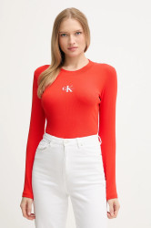 Tričko s dlouhým rukávem Calvin Klein Jeans červená barva, LV047A803G