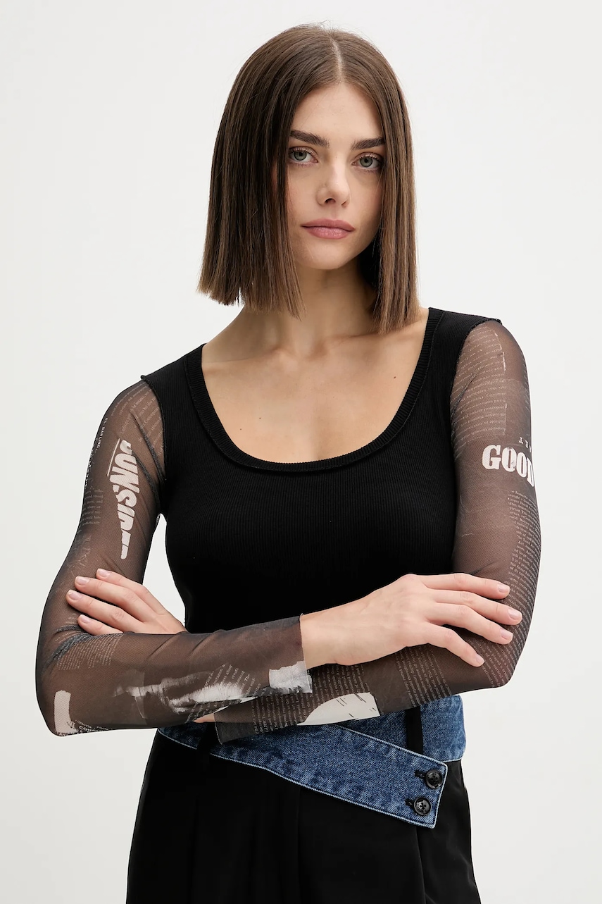 Tričko s dlouhým rukávem Desigual LISBOA černá barva, 25WWTK30