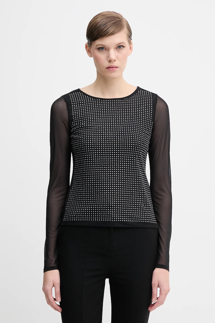 Tričko s dlouhým rukávem Dkny černá barva, DJ5T1581