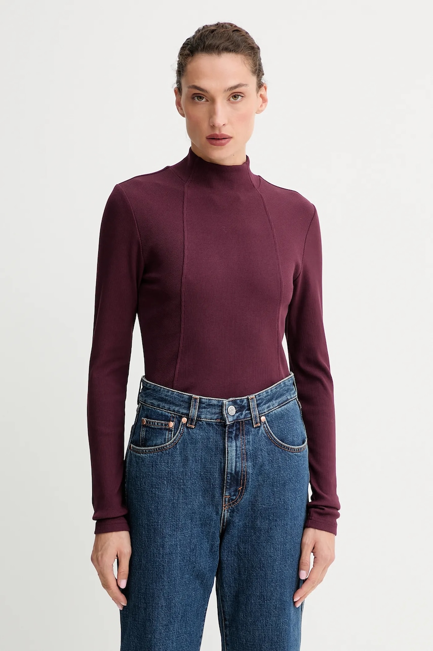 Tričko s dlouhým rukávem G-Star A line slim rib mock vínová barva, s pologolfem, D26905-E136