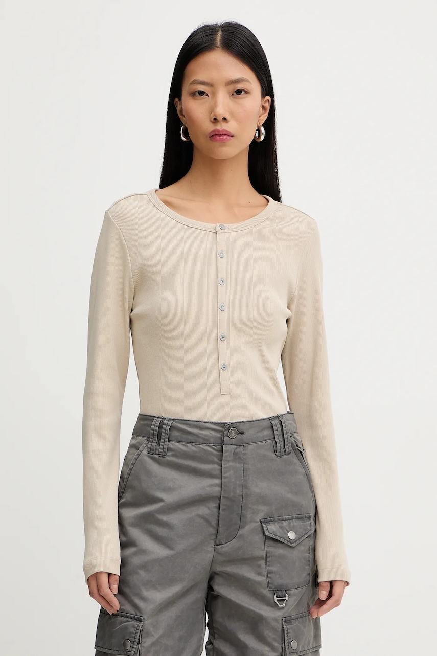 Tričko s dlouhým rukávem G-Star Henley slim béžová barva, D27975-E136