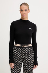 Tričko s dlouhým rukávem Guess ALBA černá barva, s pologolfem, V5BP10 KCBF1