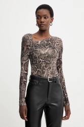 Tričko s dlouhým rukávem Guess BERNARDETTE dámské, hnědá barva, W5BP32 KCZC2