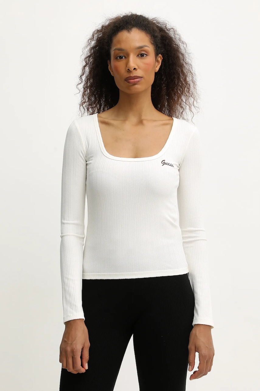 Tričko s dlouhým rukávem Guess FABIA béžová barva, V5BP03 K1932
