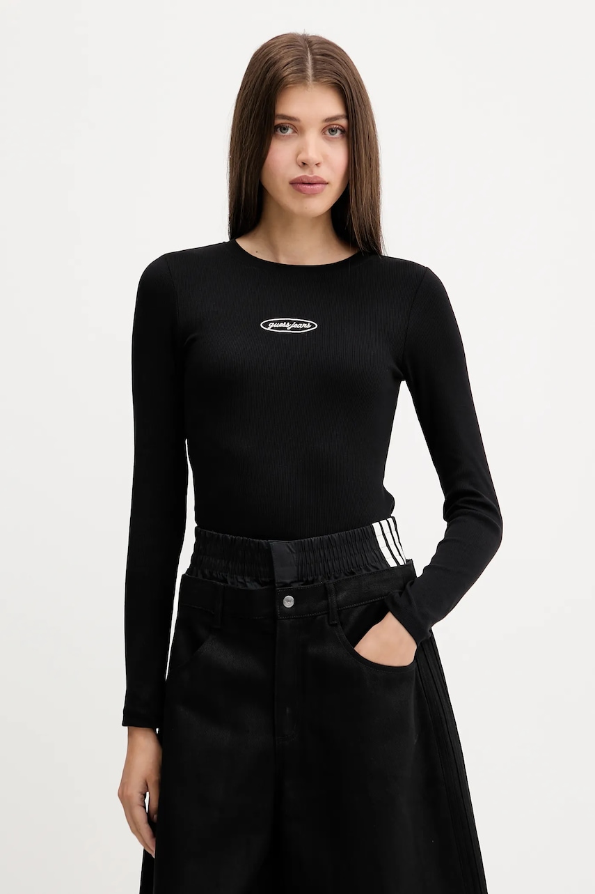 Tričko s dlouhým rukávem Guess Jeans černá barva, W5YP38 KA0H1