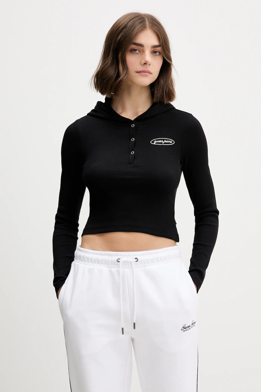Tričko s dlouhým rukávem Guess Jeans dámské, černá barva, W5YP39 KA0H1