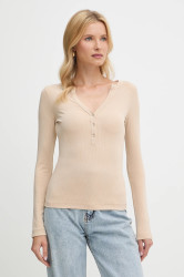 Tričko s dlouhým rukávem Guess LENA béžová barva, W5YP12 KCTC2