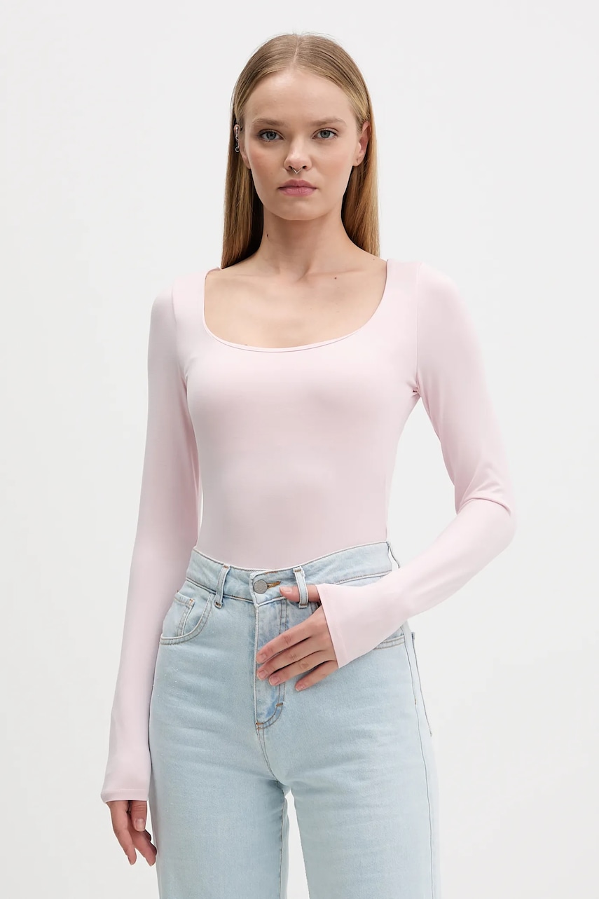 Tričko s dlouhým rukávem Hollister Co. růžová barva, KI339-5251