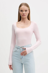 Tričko s dlouhým rukávem Hollister Co. růžová barva, KI339-5251