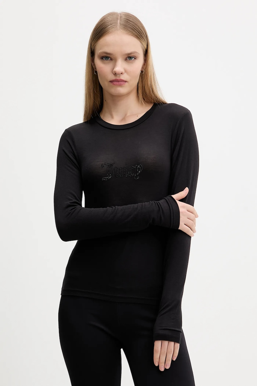 Tričko s dlouhým rukávem Juicy Couture černá barva, JCWCT225312